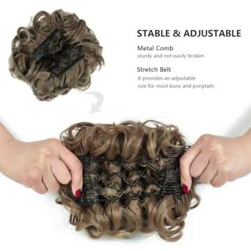 Rose bud Chignon Hairpiece Curly Bun Extensions Scrunchie Updo Synthetic Combs in Messy Bun Hair Piece for Women Light Brown & Ash Blonde Mixed
