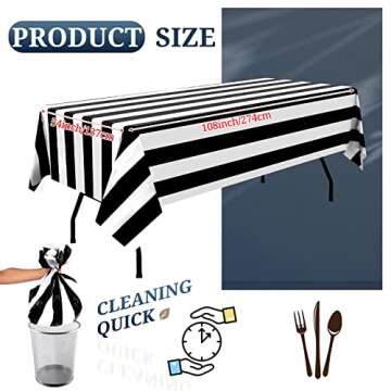 Showgeous 10 PCS Striped Tablecloth Plastic Stripe Table Cover Classic Black and White Striped Water...