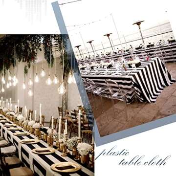 Showgeous 10 PCS Striped Tablecloth Plastic Stripe Table Cover Classic Black and White Striped Waterproof Rectangle Tablecloth for Indoor Outdoor Events Banquet Party Holiday Picnic (54 x 108 Inch)