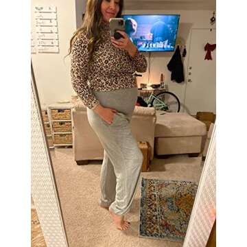 fitglam Women's Maternity Pants Over Belly Lounge Pajamas Clothes Pregnancy Must Haves Joggers with Pockets Heather Grey