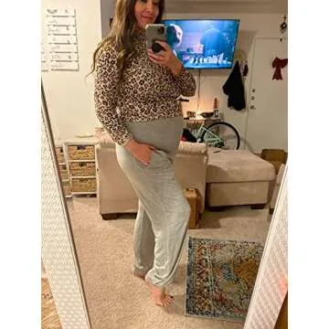 fitglam Women's Maternity Pants Over Belly Lounge Pajamas Clothes Pregnancy Must Haves Joggers with Pockets Heather Grey
