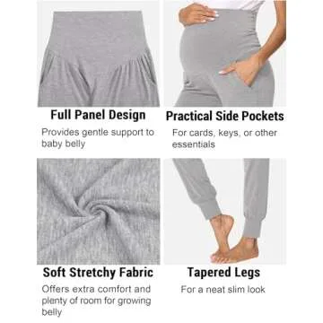 fitglam Women's Maternity Pants Over Belly Lounge Pajamas Clothes Pregnancy Must Haves Joggers with Pockets Heather Grey