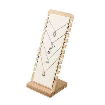 TANG SONG Bamboo Leather Necklace Display Stand Organizer