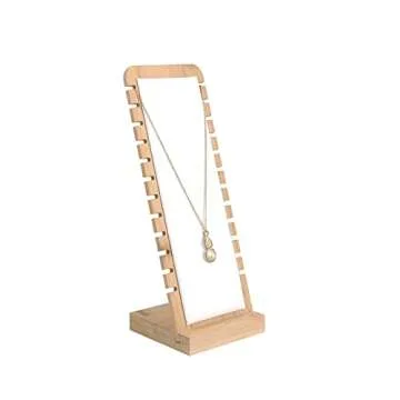 TANG SONG Bamboo Leather Necklace Display Stand Organizer