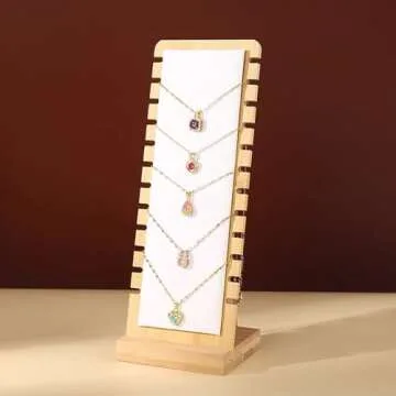 TANG SONG Bamboo Leather Necklace Display Stand Organizer