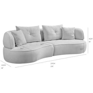 Modular Sectional Curved Sofa, 109 Inch Boucle Fabric Upholstered Sofa Couch, Oversized Modern 3 Sea...