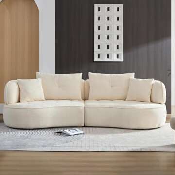 Modular Sectional Curved Sofa, 109 Inch Boucle Fabric Upholstered Sofa Couch, Oversized Modern 3 Seater Minimalist Comfy Deep Seat Sofas Set for Living Room, Home Office, Bedroom, Apartment, Beige