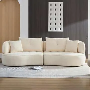 Modular Sectional Curved Sofa, 109 Inch Boucle Fabric Upholstered Sofa Couch, Oversized Modern 3 Seater Minimalist Comfy Deep Seat Sofas Set for Living Room, Home Office, Bedroom, Apartment, Beige