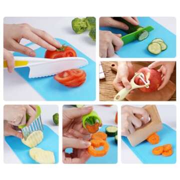Kids Knives Set for Real Cooking - Toddler Knife Set with Cutting Board, Kids Safe Knife, Peeler, Pl...