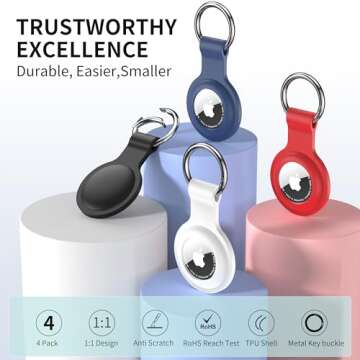 AirTag Holder Case Keychain - Colorful Silicone 4 Pack for Apple AirTags