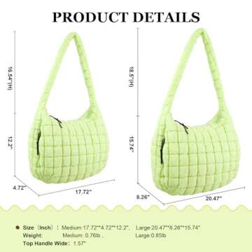 Quilted Puffer Tote Bag Large Crossbody Shoulder Bag with Zipper, Nylon Bubble Hobo Bags Travel Top ...