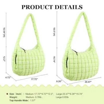 Quilted Puffer Tote Bag Large Crossbody Shoulder Bag with Zipper, Nylon Bubble Hobo Bags Travel Top ...