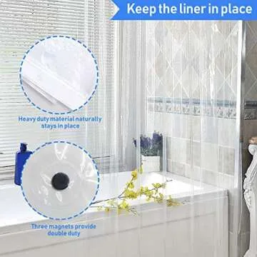 AMAZINCATS Clear Shower Curtain Liner with Rustproof Grommets and Magnetic Hem, Waterproof Stall Liner, Rust Proof Holes,Heavy Duty, Long Curtain for Bathroom Shower and Bathtubs