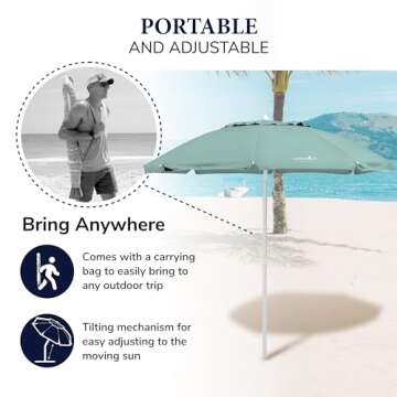 CARIBBEAN JOE Adjustable Beach Umbrella with UV Protection