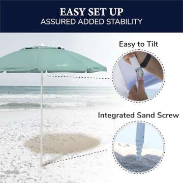 CARIBBEAN JOE Adjustable Beach Umbrella with UV Protection