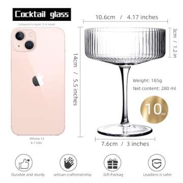 YOUKI Martini Glasses Set of 4,Margarita Glasses,Cocktail Glasses,glassware sets for Cosmopolitan,Ma...