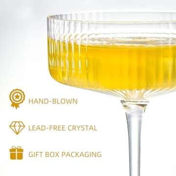 YOUKI Martini Glasses Set of 4,Margarita Glasses,Cocktail Glasses,glassware sets for Cosmopolitan,Manhattan,Gimlet,Home Bar,Cocktail Party,Martini Glassware Gift Set,10 Oz