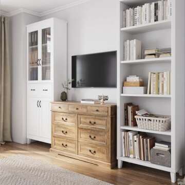 LINSY HOME Dresser for Bedroom, 9 Drawer Long Dresser with Antique Handles, Wood Chest of Drawers for Living Room, Entryway and Hallway, Rustic Brown