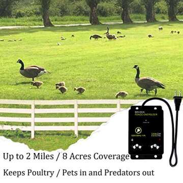 Briidea 2-Mile Electric Fence Energizer for Preventing Wild Animals Intruding 8 Acres Output Voltage...