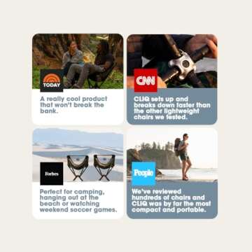 CLIQ Portable Chair - Lightweight Folding Chair for Camping - Supports 300 Lbs - Perfect for Outdoor Adventures - Mist Chair