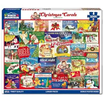 White Mountain Christmas Carols Christmas Puzzles 1000 Pieces Collage Winter Jigsaw Puzzle for Adult...