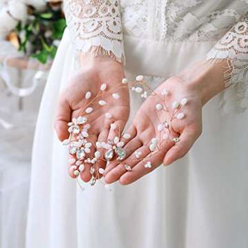 Unicra Crystal Bride Wedding Hair Vine Opal Pearl Bridal Hair Piece Rose Gold Hair Accessories for Women and Girls (A-Rose gold)