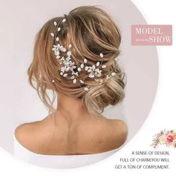 Unicra Crystal Bride Wedding Hair Vine Opal Pearl Bridal Hair Piece Rose Gold Hair Accessories for Women and Girls (A-Rose gold)