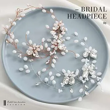 Unicra Crystal Bride Wedding Hair Vine Opal Pearl Bridal Hair Piece Rose Gold Hair Accessories for Women and Girls (A-Rose gold)