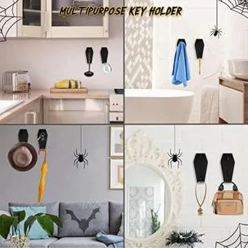 Daytonightdecors Large Coffin Key Holder, Gothic Jewelry Holder, Gothic Decor for Bedroom Bathroom or Kitchen, Spooky Holder for Hanging Coat, Towel, Mug & Keychains