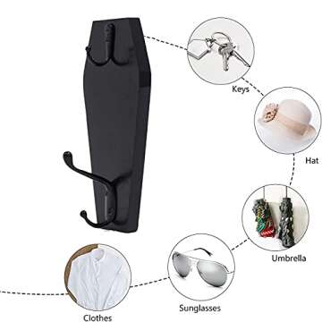 Daytonightdecors Large Coffin Key Holder, Gothic Jewelry Holder, Gothic Decor for Bedroom Bathroom or Kitchen, Spooky Holder for Hanging Coat, Towel, Mug & Keychains