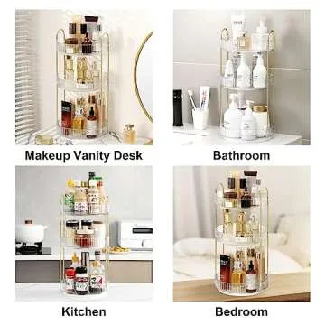 Weidace 360 Rotating Makeup Organizer for Vanity, Bathroom Countertop Organizer Spinning Perfume Organizer, High-Capacity Cosmetic and Skincare Dresser Make Up Holder Rack (3 Tiers, White)
