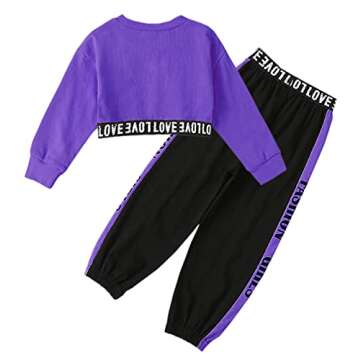 Betusline Girls Cute Outfits, 2 Pieces Pullover Crop Tops + Black Pants Cropped Playwear Clothing Se...