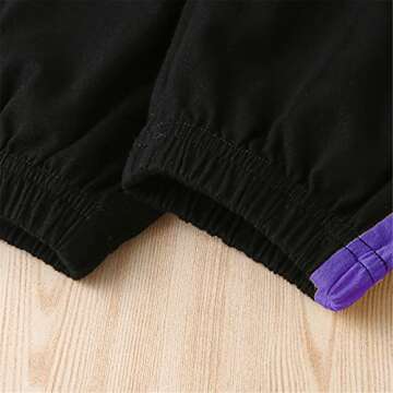 Betusline Girls Cute Outfits, 2 Pieces Pullover Crop Tops + Black Pants Cropped Playwear Clothing Sets, Purple Black, 7-8 Years