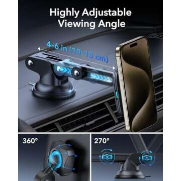 ESR for MagSafe Car Mount Charger, for MagSafe Car Charger, Dashboard/Windshield Magnetic Wireless Car Charger, 360° Rotation, Magnetic Car Phone Holder for iPhone 16/15/14/13/12, S25, Fast Charging