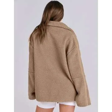 ANRABESS Womens Fleece Jacket Oversized Zip Up Sherpa Fuzzy Casual Coats Winter Fall 2024 Outerwear Clothes with Pockets Small