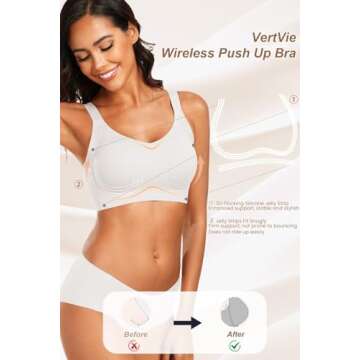 Vertvie Women's Seamless Wireless Push Up Bras with Support and Lift No Underwire Bralettes Full Coverage Sport Everyday Bra (White,Small)