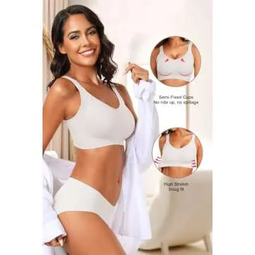 Vertvie Women's Seamless Wireless Push Up Bras with Support and Lift No Underwire Bralettes Full Coverage Sport Everyday Bra (White,Small)