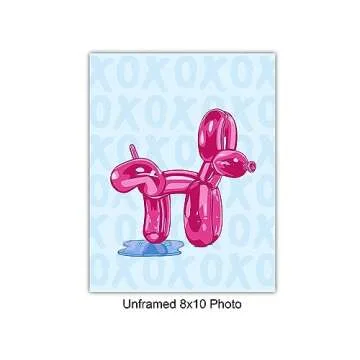 Pop art Bathroom Wall Art & Decor - Preppy Wall Art - Trendy Room Decor - funny Small Bathroom Accessories - Modern Wall Decor - Blue Pink XO Balloon Dog Home Decor - Restroom Signs UNFRAMED