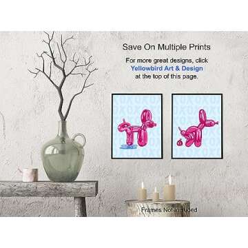 Pop art Bathroom Wall Art & Decor - Preppy Wall Art - Trendy Room Decor - funny Small Bathroom Accessories - Modern Wall Decor - Blue Pink XO Balloon Dog Home Decor - Restroom Signs UNFRAMED