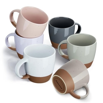 Morandi Color Ceramic Coffee Mugs Set of 6 (Large),18 oz Coffee Cups with Handle, Latte Mug, Big Mug...