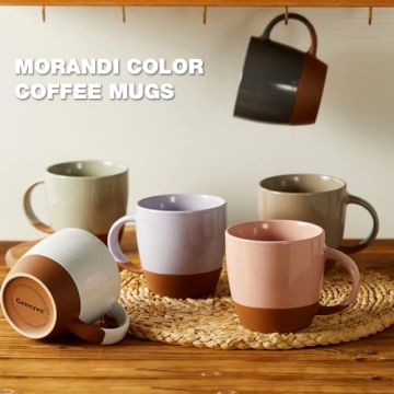 Morandi Color Ceramic Coffee Mugs Set of 6 - 18 oz Cups