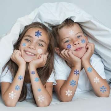 Snowflakes Temporary Tattoos Winter Snowflake Sticker for Kids Glitter Winter Tattoo Fake Tattoo Winter Holiday Party Decorations Blue White Snowflakes Christmas Party Supplies