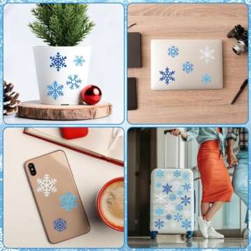 Snowflakes Temporary Tattoos Winter Snowflake Sticker for Kids Glitter Winter Tattoo Fake Tattoo Winter Holiday Party Decorations Blue White Snowflakes Christmas Party Supplies