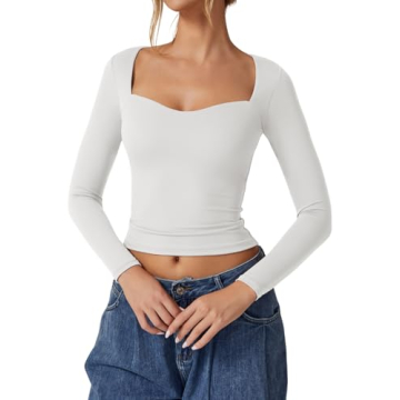 QINSEN Stylish Sweetheart Neck Long Sleeve Crop Top