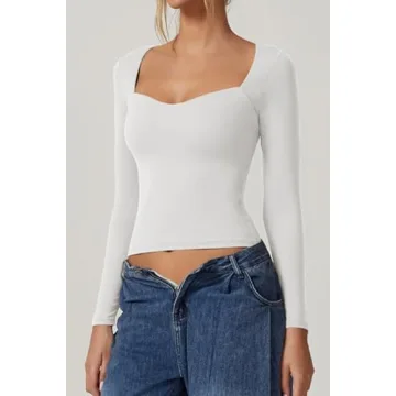 QINSEN Stylish Sweetheart Neck Long Sleeve Crop Top