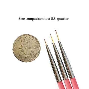 Winstonia Super Fine Nail Art Brush Set for Thin Lines, Tiny Details, Fine Drawing, Delicate Coloring. 3 pcs Brushes Kit - BERRY WINE