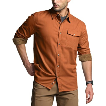 CQR Men's 100% All Cotton Button Down Flannel Shirt - Brushed Soft Casual Comfort, Corduroy Camel, X...