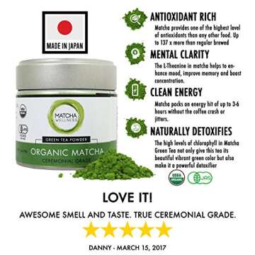 eco heed Matcha Green Tea Powder Organic Ceremonial Grade 1.4oz - 1st Harvest Premium Japanese Match...