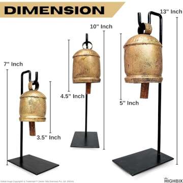 HIGHBIX Vintage-Style Rustic Handmade Christmas Jingle Cowbells with Metal Stand Set of 3 Farmhouse ...