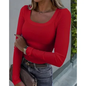 Versatile Roselux Womens Scoop Neck Long Sleeve Tops